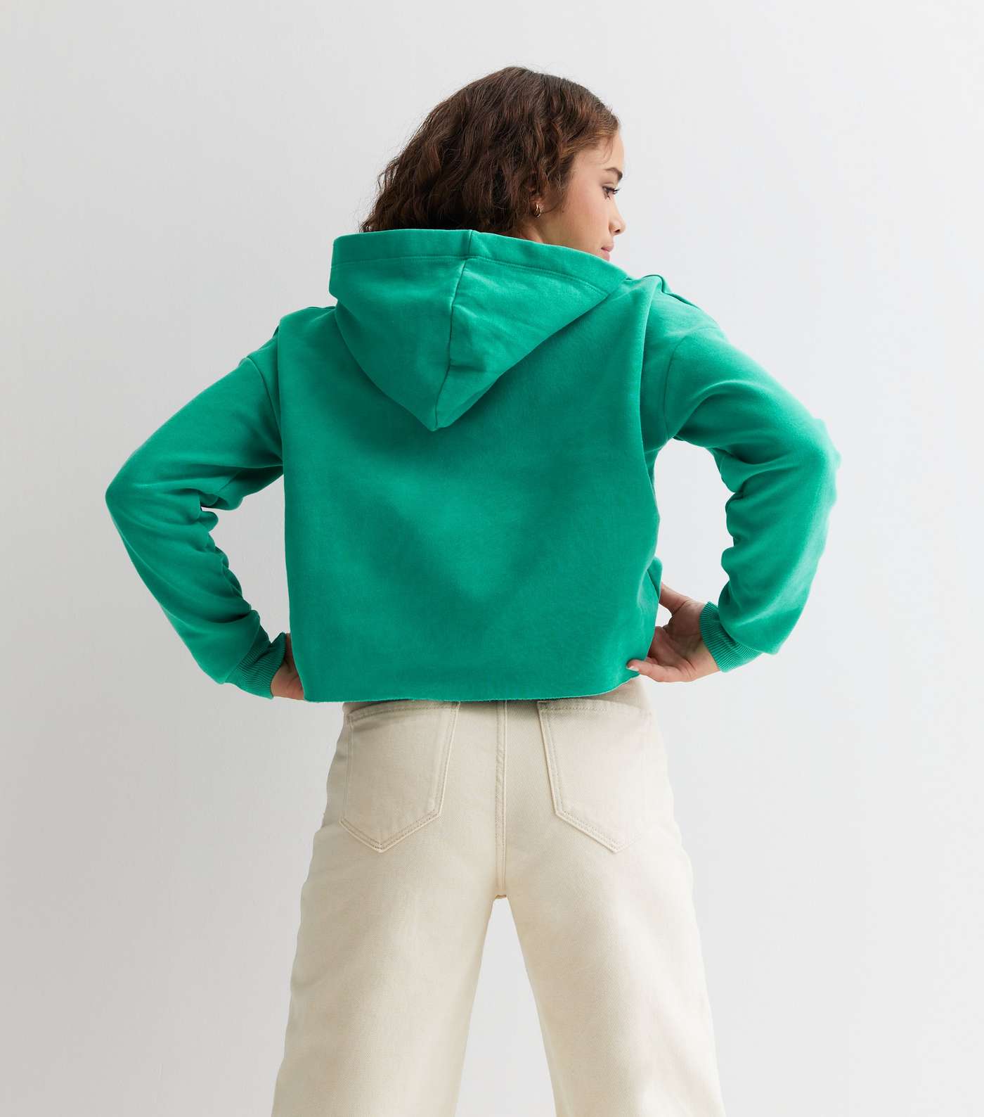 Girls Green Jersey Long Sleeve Boxy Hoodie Image 4