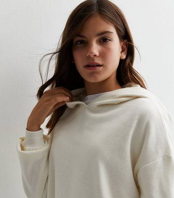 Girls Cream Jersey Hoodie New Look