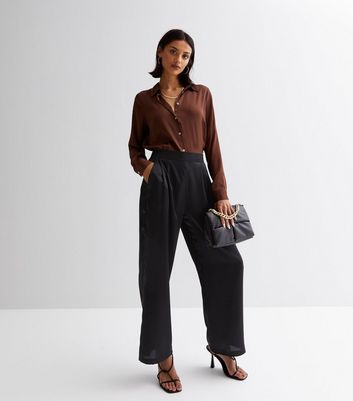 Flowing black satin pants with drawstring | The Kooples