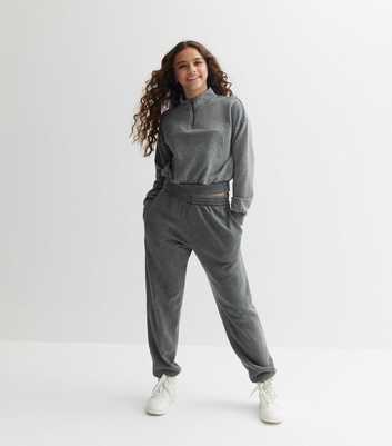 Girls Dark Grey Acid Wash Cuffed Joggers