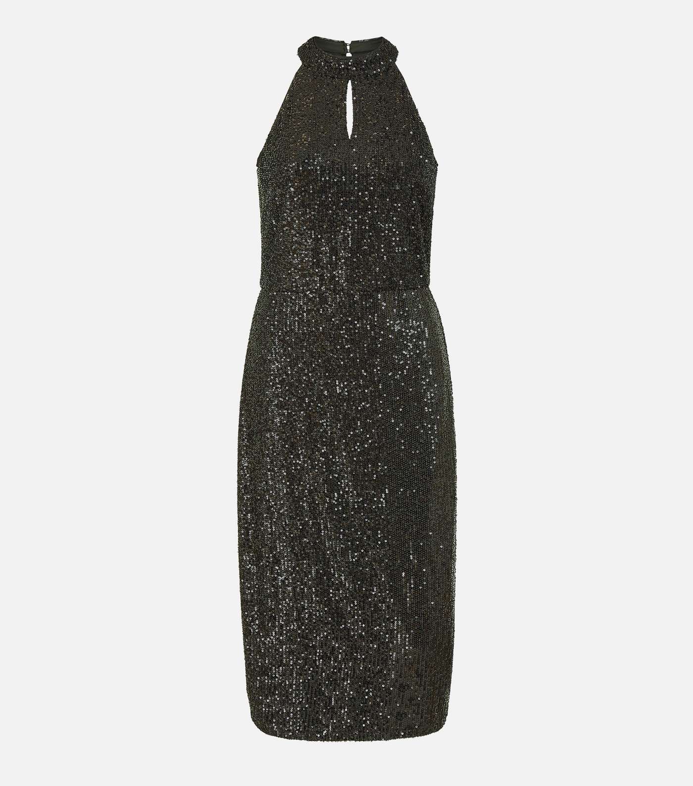 Yumi Black Sequin Halter Keyhole Midi Dress Image 6