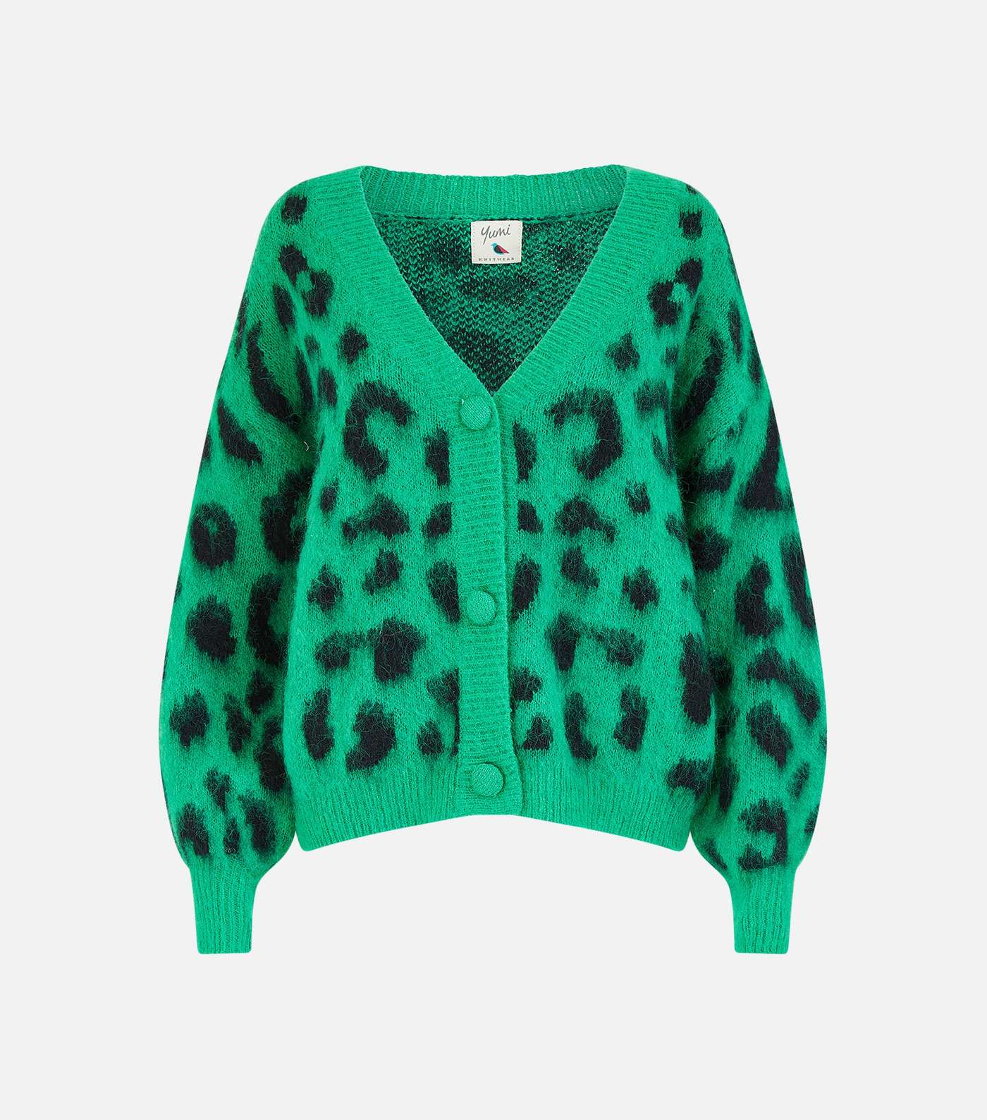 Yumi Green Fluffy Leopard Print Cardigan Image 6