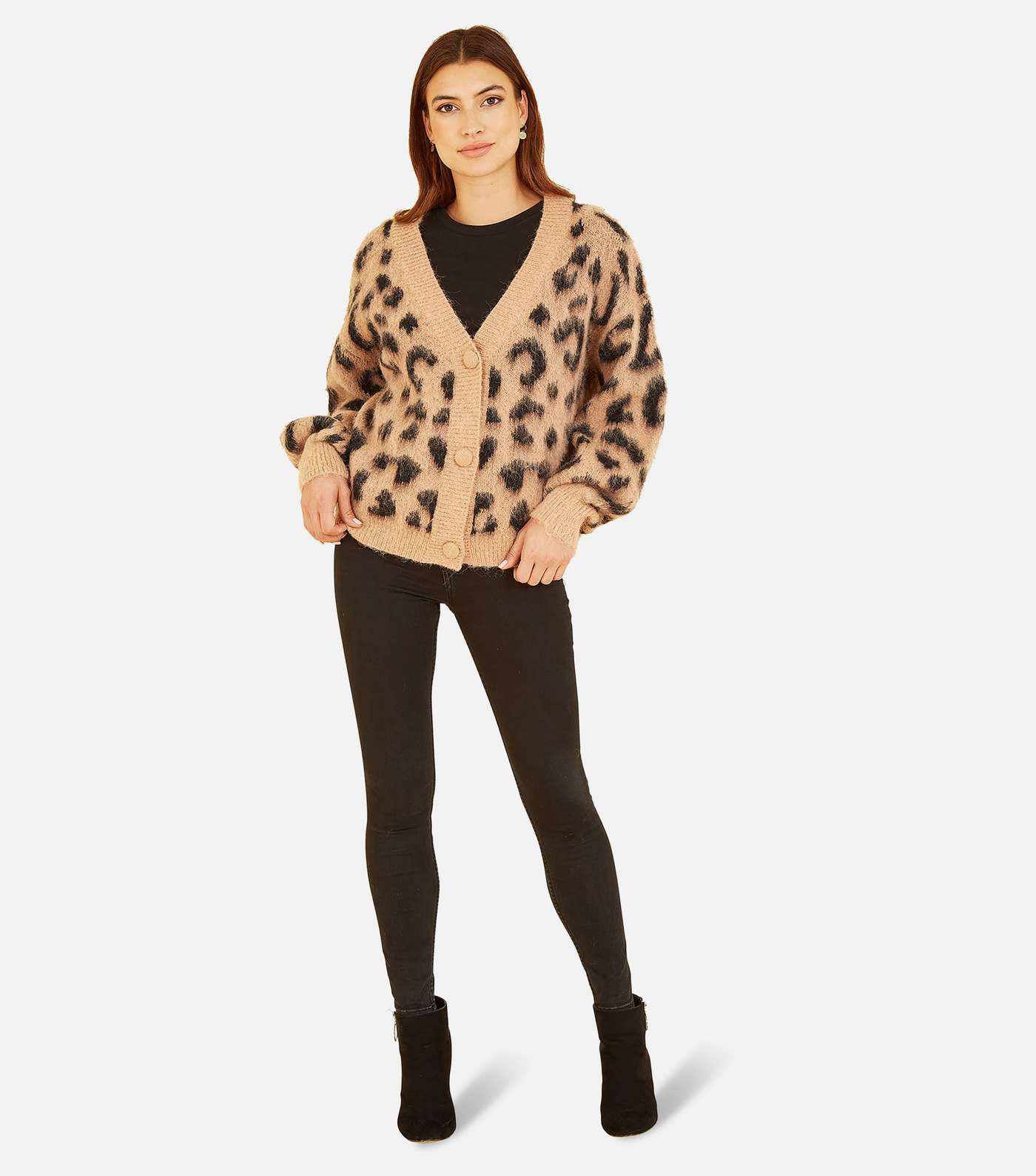 Yumi Brown Fluffy Leopard Print Cardigan Image 2