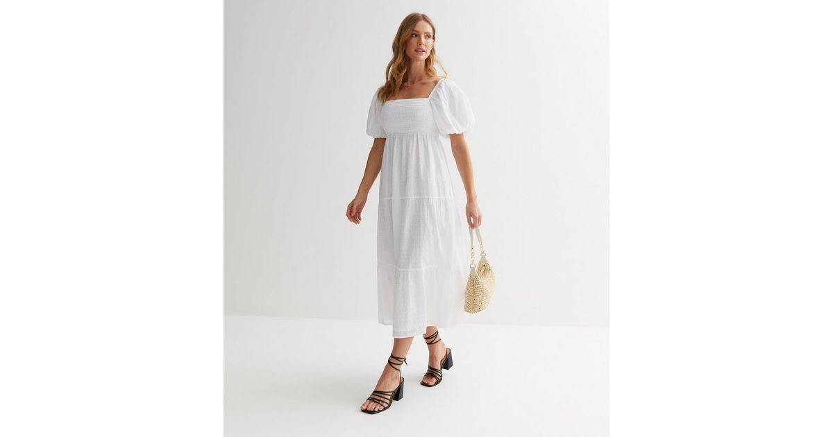 Zen Solid Cotton Puff White Dress main image 1