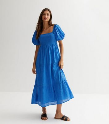 Blue cotton hot sale midi dress