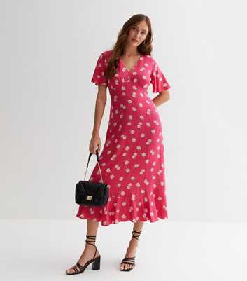 Pink Daisy Frill Midi Dress