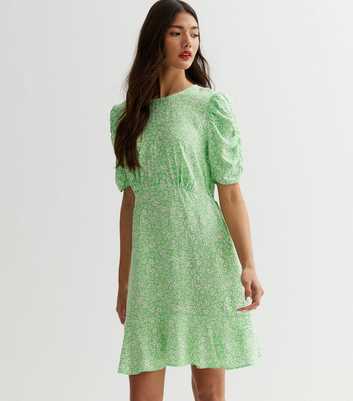 Green Floral Frill Hem Mini Dress