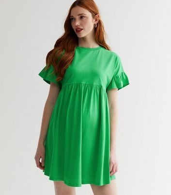 Maternity Green Jersey Frill Mini Smock Dress