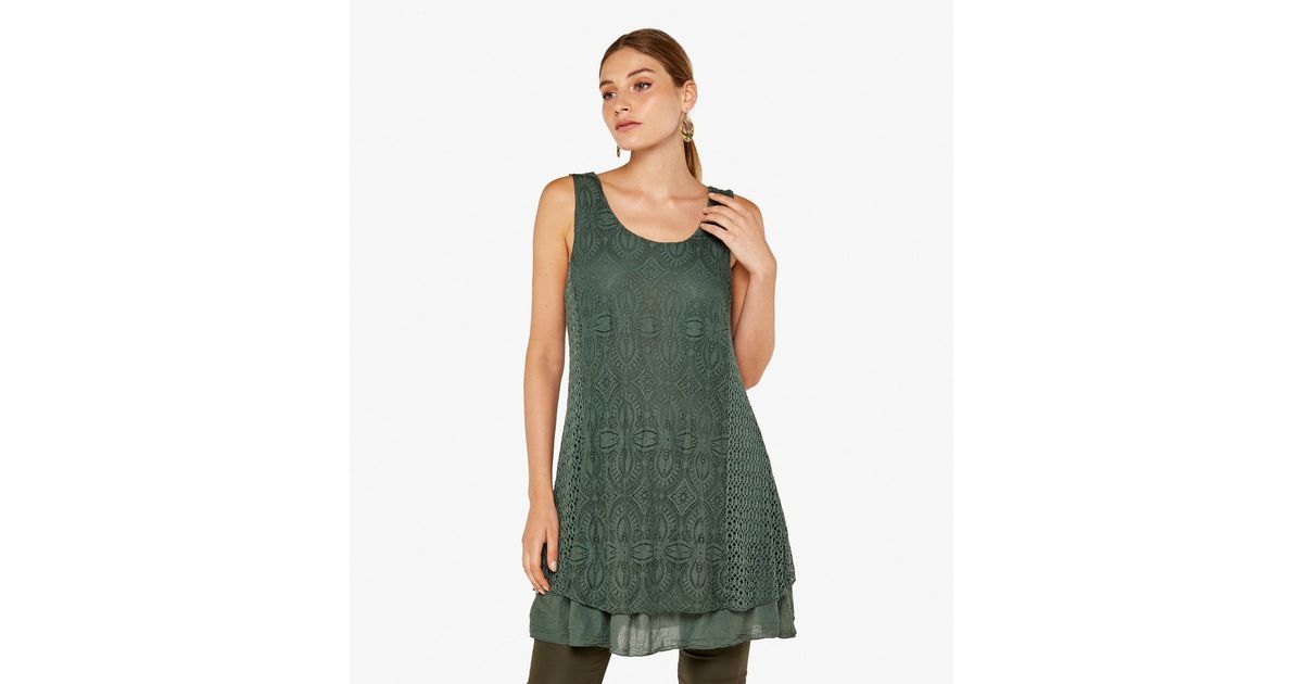 Apricot Khaki Floral Lace Long Top New Look