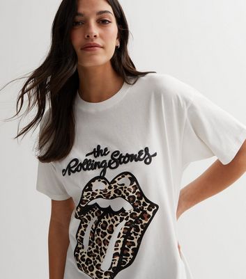 White Leopard Lips Rolling Stones Oversized Logo T-Shirt