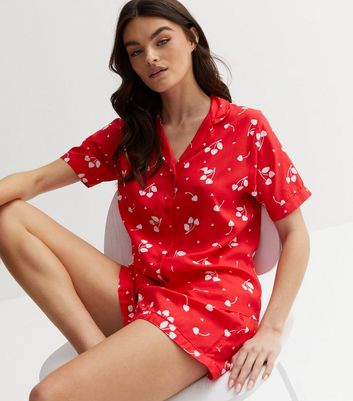 Red Short Pyjama Set with Cherry Print New Look