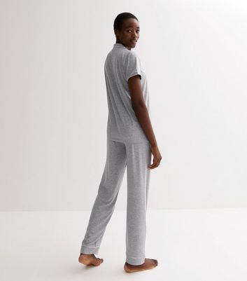 Tall Grey Jersey Piping Trouser Pyjama Set New Look