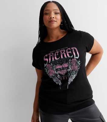 Curves Black Crew Neck Sacred Heart Logo T-Shirt