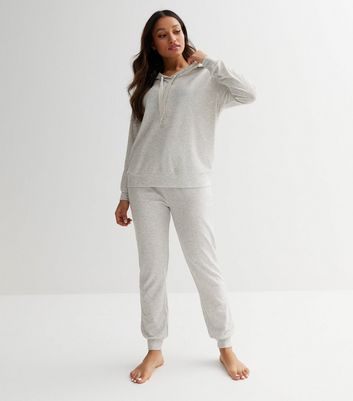 Petite Grey Ribbed Lounge Joggers New Look