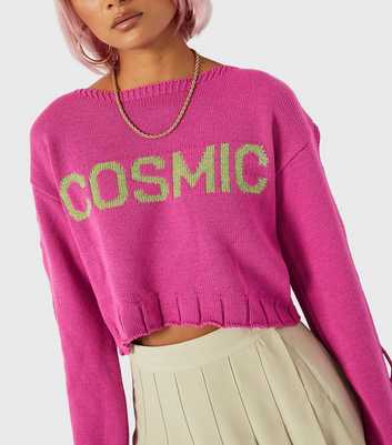 Skinnydip Mid Pink Cosmic Knit Long Lace Up Sleeve Crop Jumper