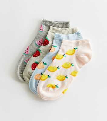 Girls 4 Pack Multicoloured Fruit Trainer Socks