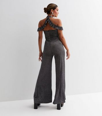 silver off the shoulder jumpsuit