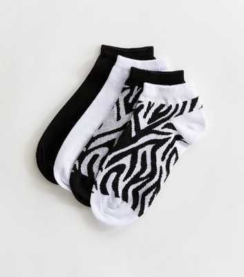 4 Pack Black Zebra Ankle Socks
