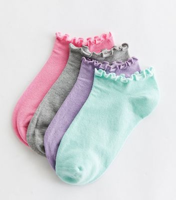 4 Pack Pink Grey Purple and Green Frill Socks
