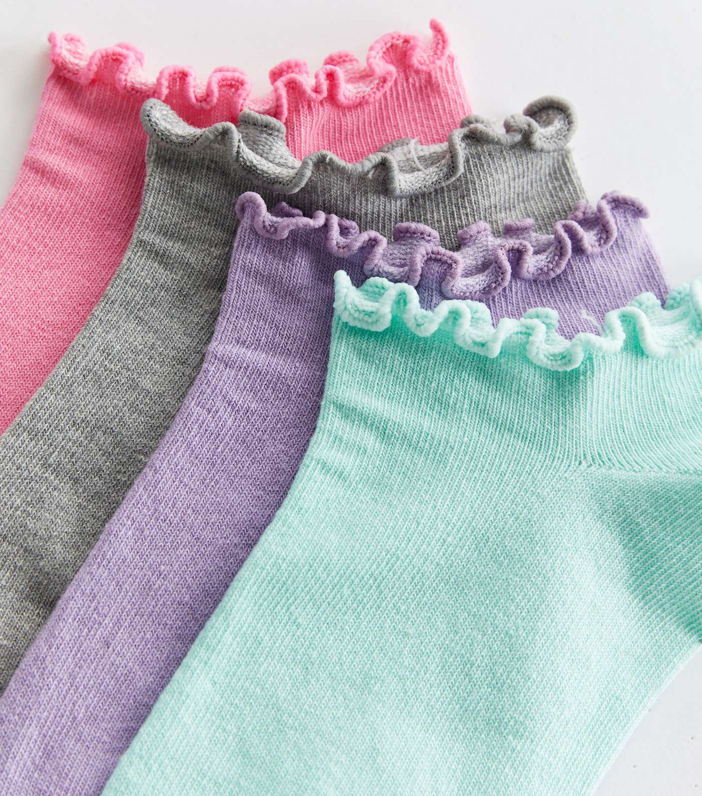 4 Pack Pink Grey Purple and Green Frill Socks Image 2