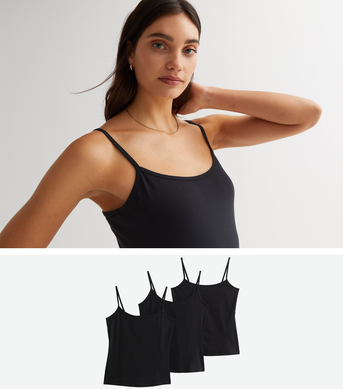 Women's 3 Pack Black Jersey Scoop Neck Camis New Look