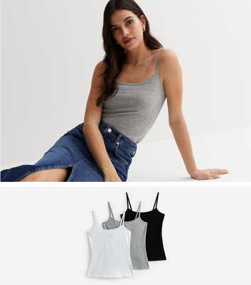 3 Pack Black Grey and White Jersey Scoop Neck Camis