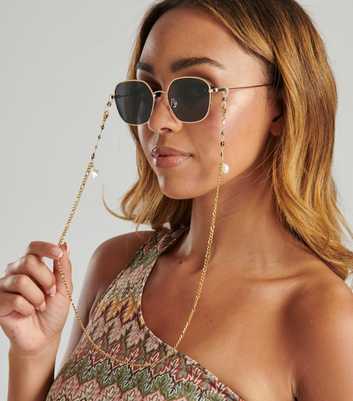 South Beach Gold Round Beaded Chain Sunglasses