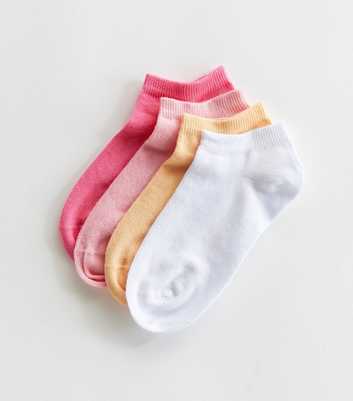 Girls 4 Pack Pink Orange and White Trainer Socks