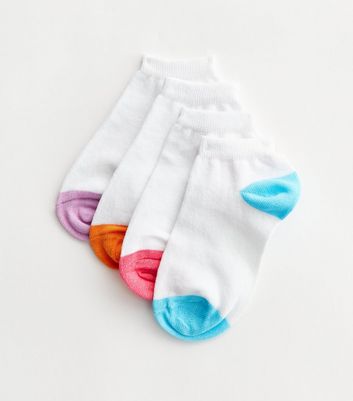 Girls 4 Pack White Colour Block Trainer Socks