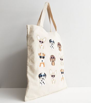 Cream Sunglasses Dogs Cotton Canvas Tote Bag | New Look