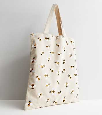 Cream Bee Print Canvas Tote Bag