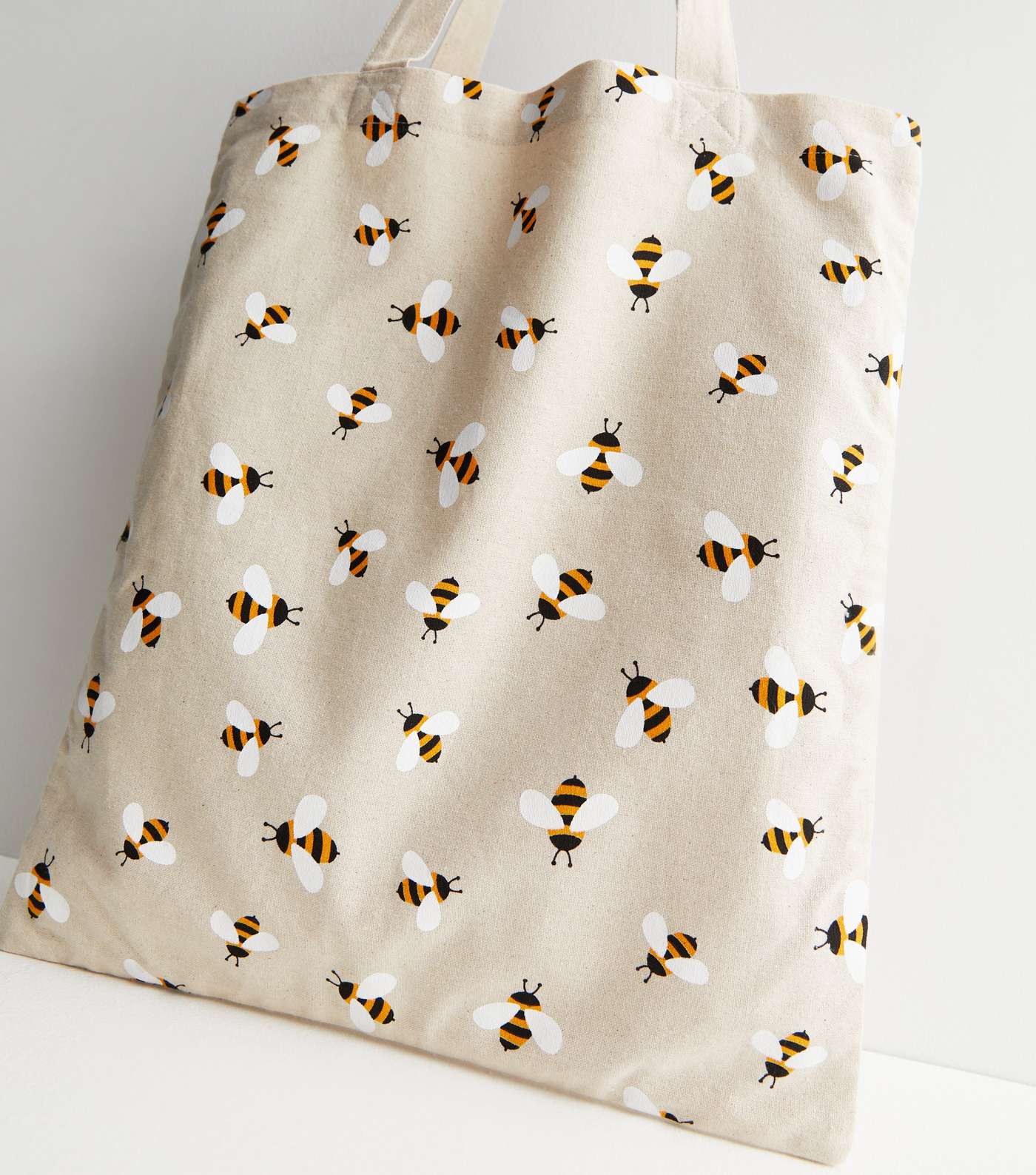 Cream Bee Print Canvas Tote Bag Image 3