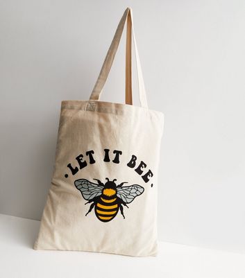 Cream Let It Bee Cotton Canvas Tote Bag | New Look