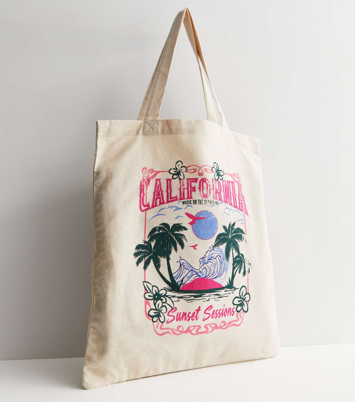 Cream California Beach Logo Canvas Tote Bag