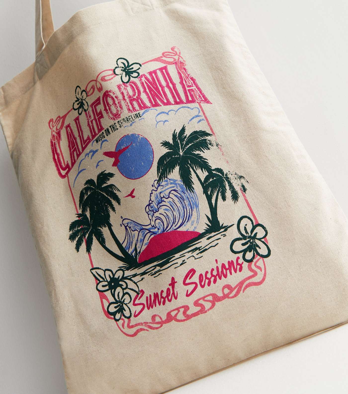 Cream California Beach Logo Canvas Tote Bag Image 3