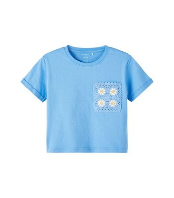 Name It Blue Crochet Flower T-Shirt New Look