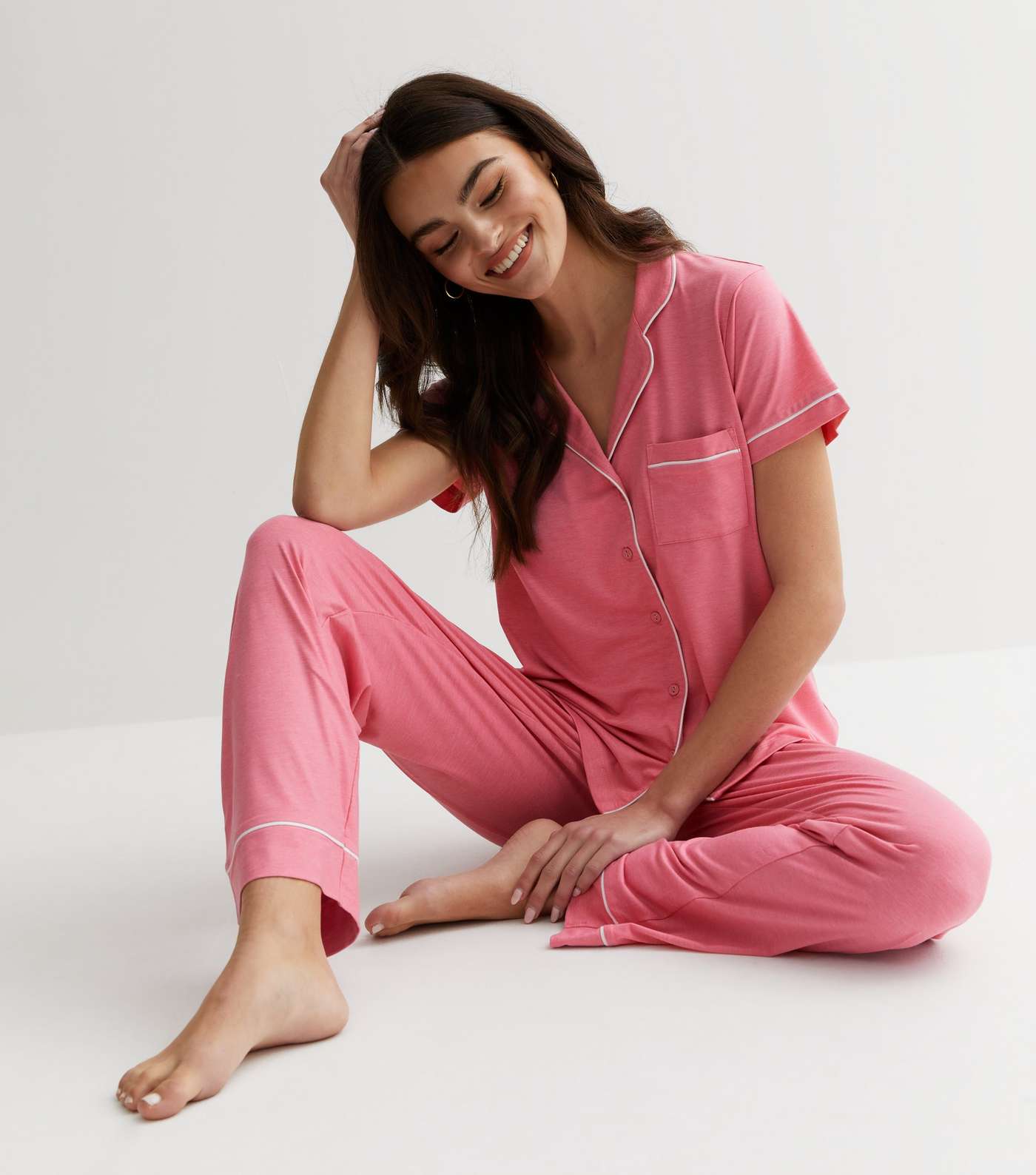 Pink Jersey Piping Trouser Pyjama Set