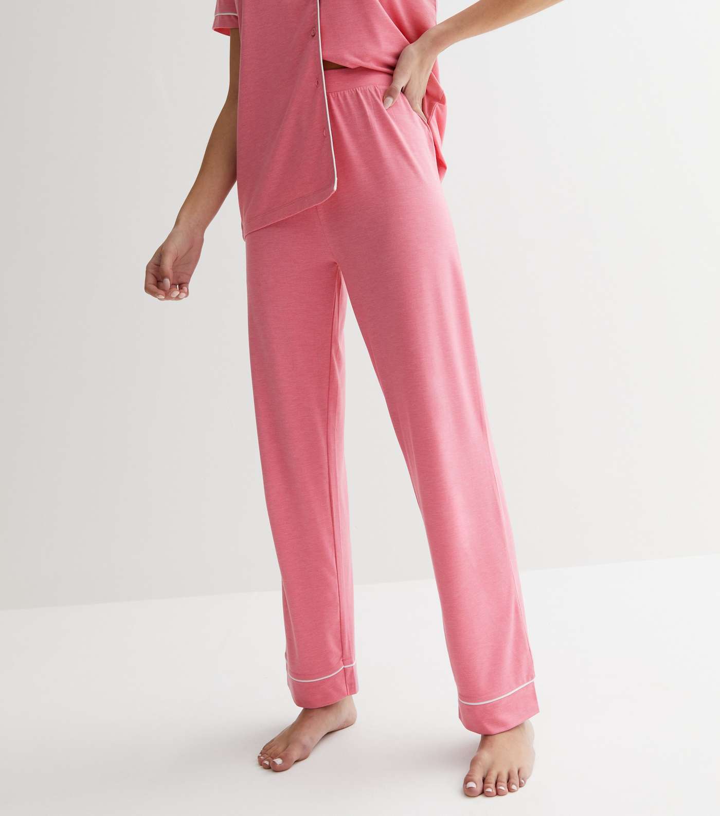 Pink Jersey Piping Trouser Pyjama Set Image 3