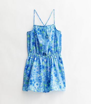 Girls Blue Exotic Print Strappy Playsuit New Look