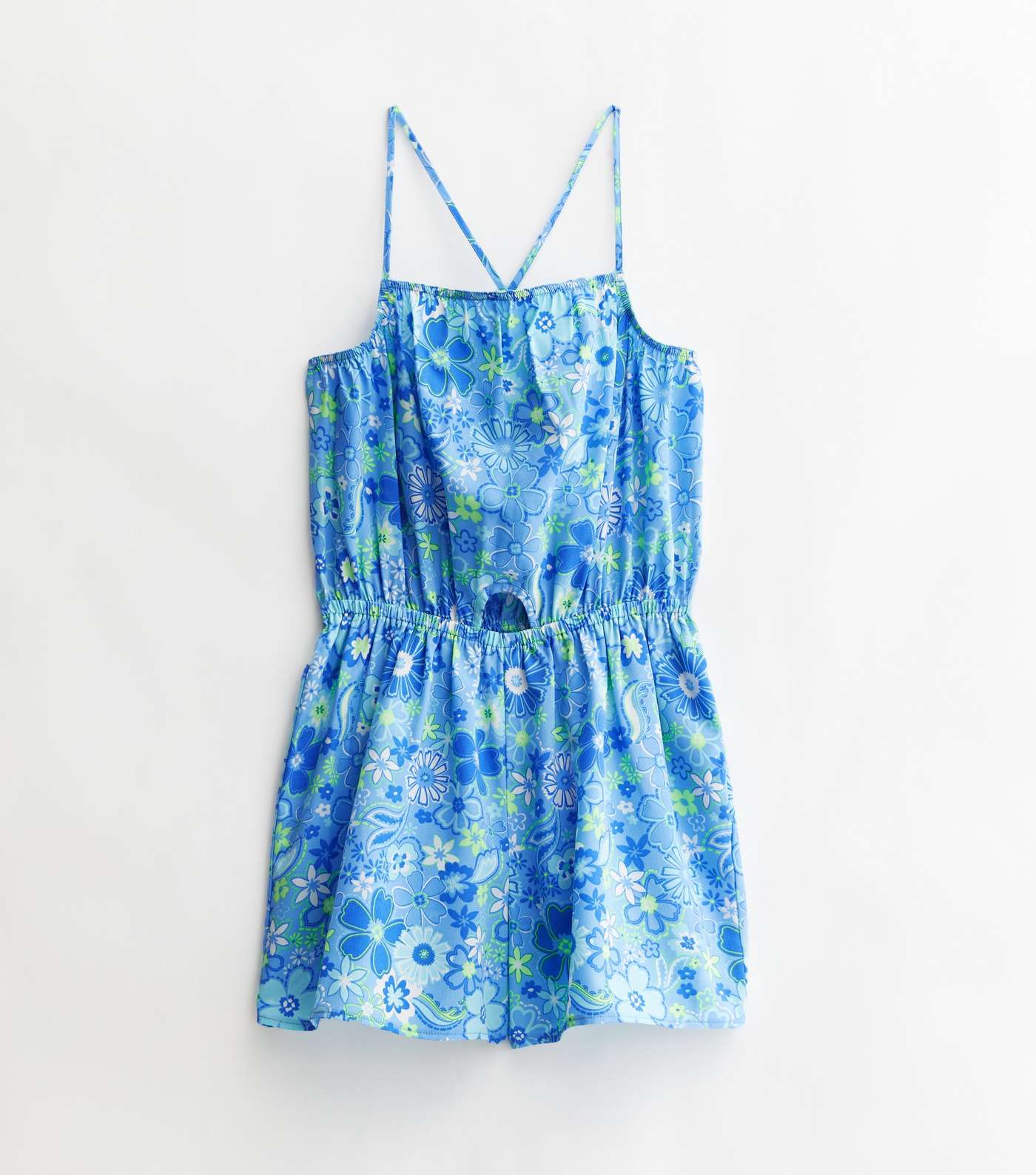 Girls Blue Exotic Print Strappy Playsuit Image 5