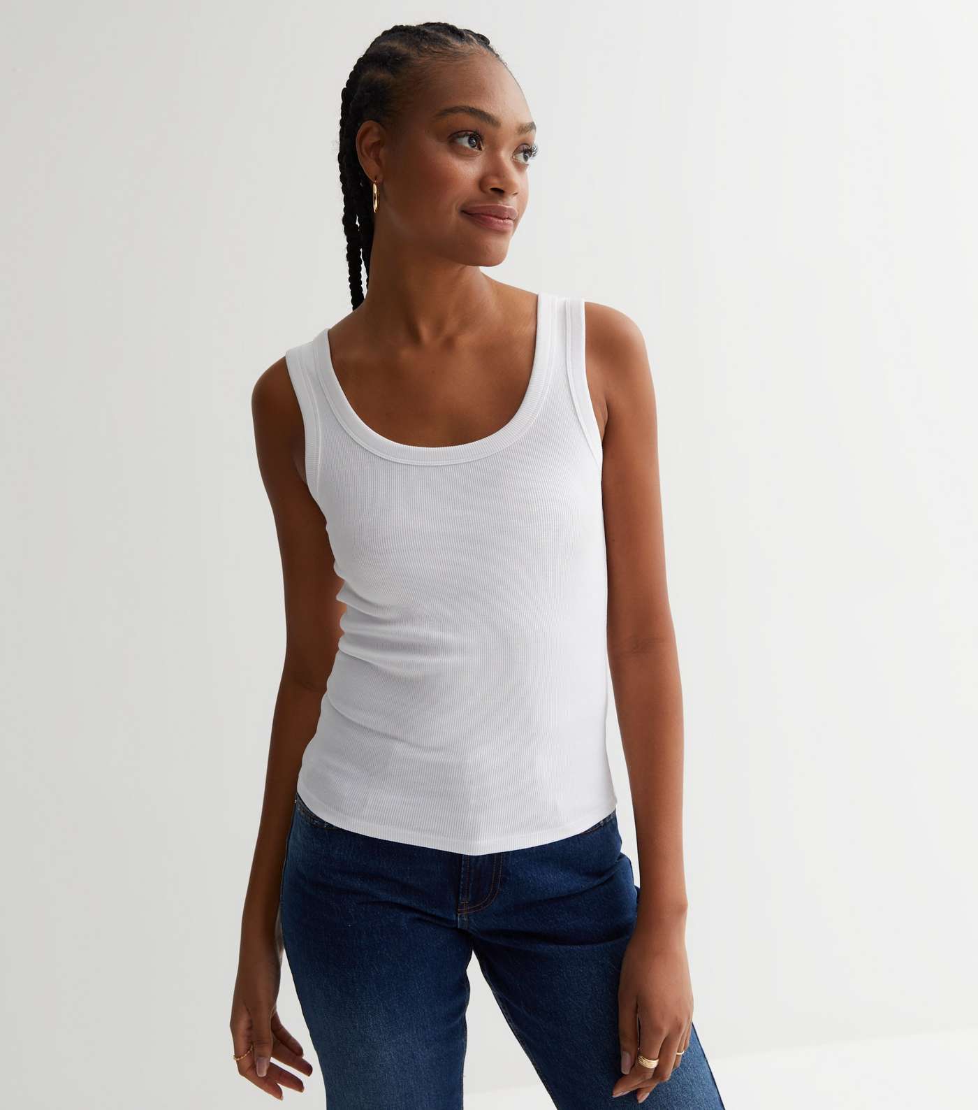 Tall White Ribbed Jersey Scoop Neck Vest Image 2