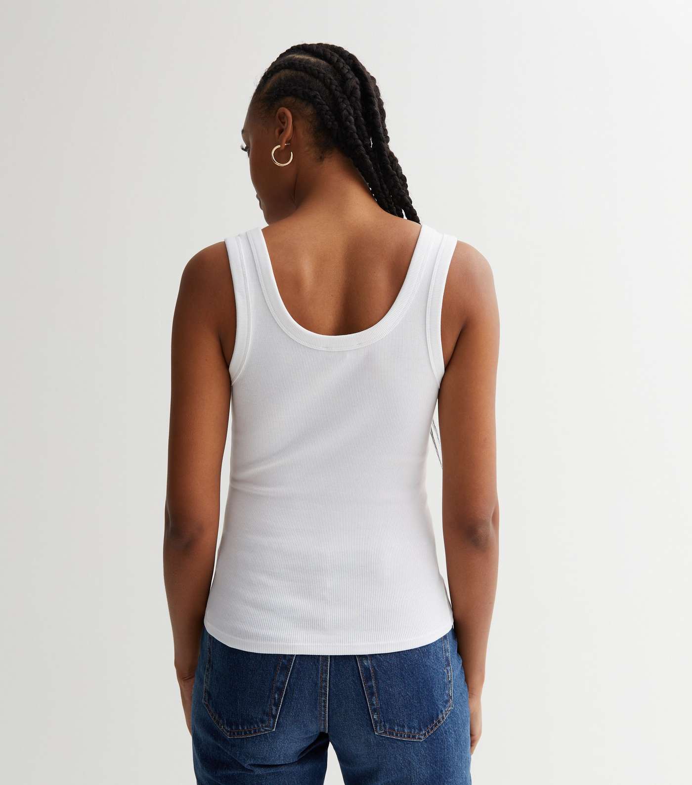 Tall White Ribbed Jersey Scoop Neck Vest Image 4