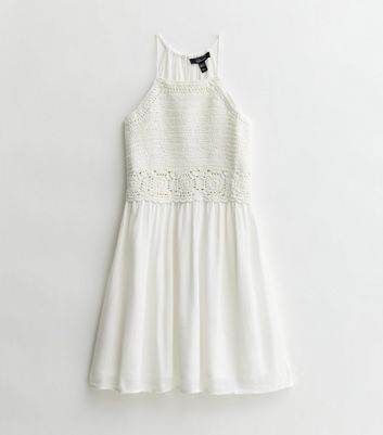 Girls White Crochet Mini Beach Dress New Look