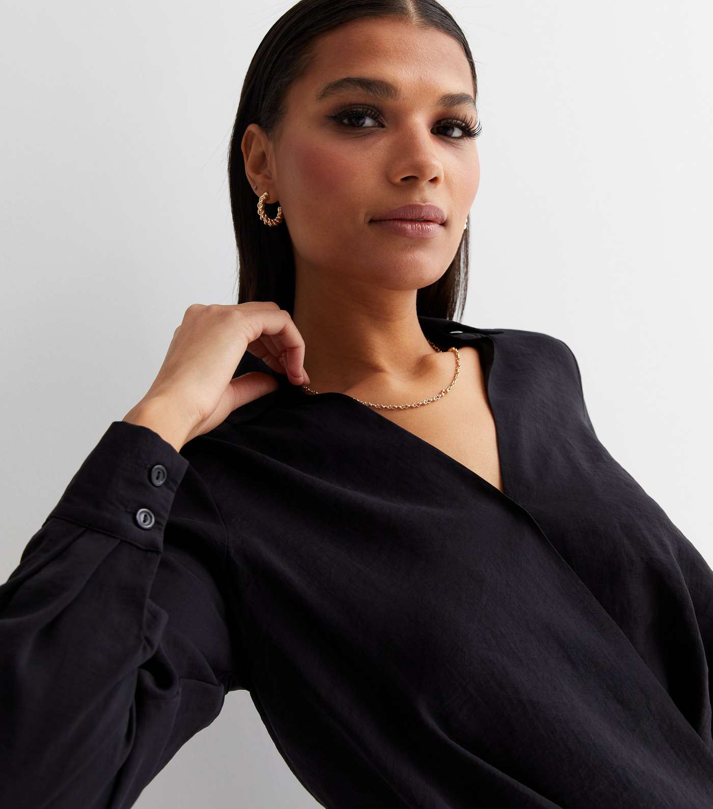 Black Collared Wrap Front Blouse Image 3