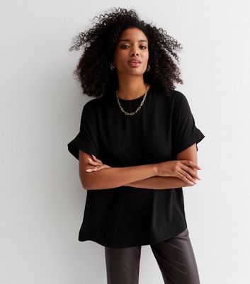 WOMENS OVERSIZED BLACK T-SHIRT - Short Sleeve