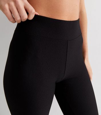 Petite Black Ribbed High Waist Leggings