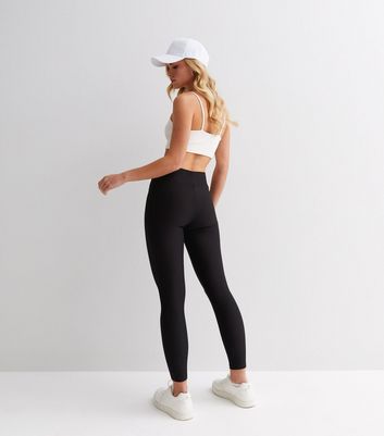 Petite Black Ribbed High Waist Leggings New Look