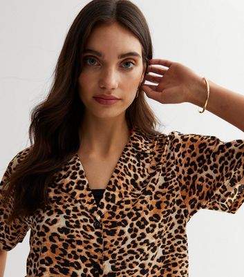 Brown Leopard Print Tie Front Shirt