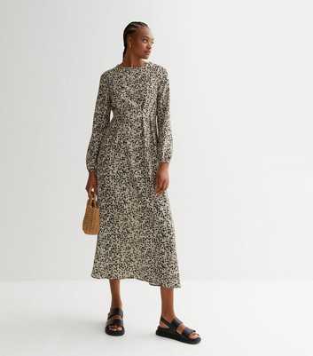 Tall Brown Abstract Print Round Neck Long Sleeve Midaxi Dress