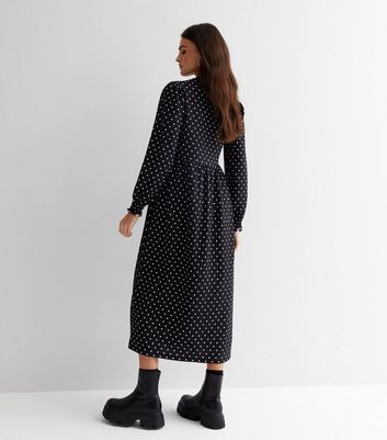 Black Spot Jersey Puff Sleeve Midi Smock Dress | New Look